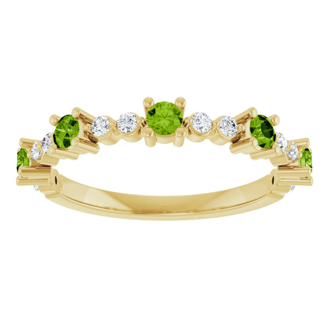 14K Gold Round Natural Peridot Accented Stackable Ring – 2.5mm Stones - Yellow Gold - view 8