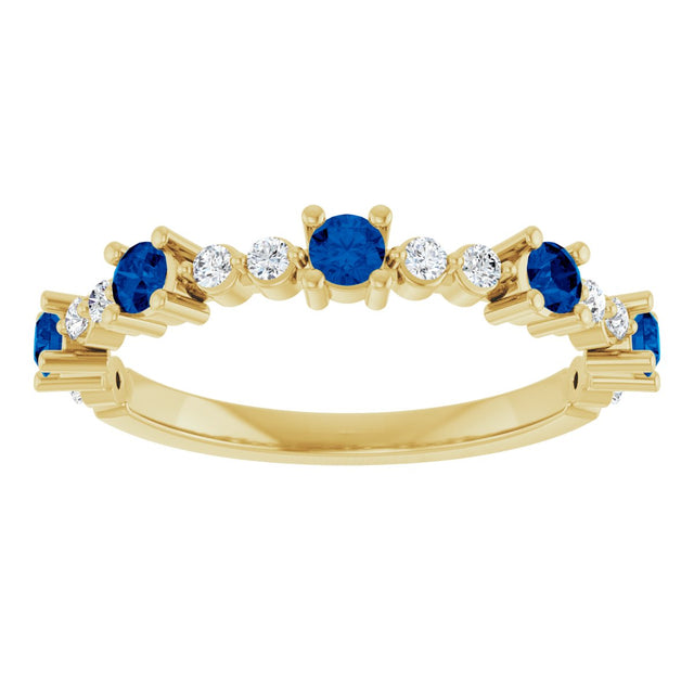 14K Gold Round Natural Blue Sapphire Accented Stackable Ring – 2.5mm Stones - Yellow Gold - view 8