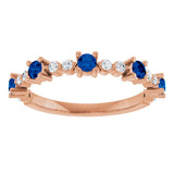 14K Gold Round Natural Blue Sapphire Accented Stackable Ring – 2.5mm Stones - Rose Gold - view 8
