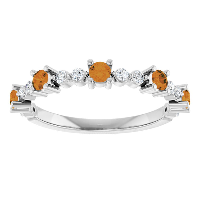 14K Gold Round Natural Citrine Accented Stackable Ring – 2.5mm Stones - White Gold - view 8