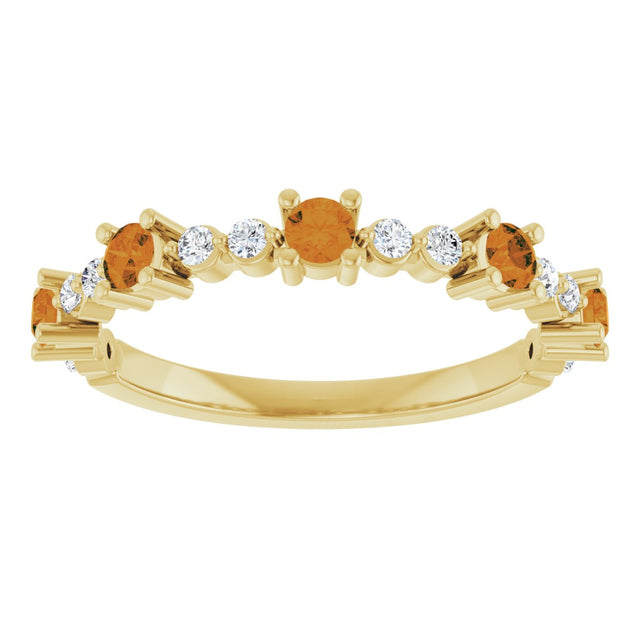 14K Gold Round Natural Citrine Accented Stackable Ring – 2.5mm Stones - Yellow Gold - view 8