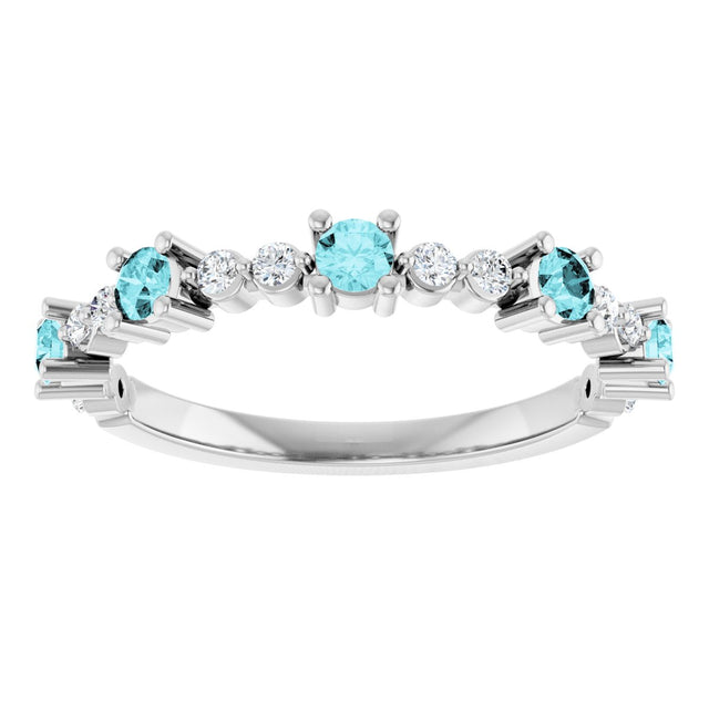 Platinum Round Natural Blue Zircon Accented Stackable Ring – 2.5mm Stones - view 8