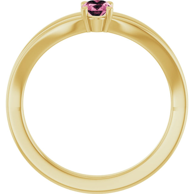 14K Gold Oval Natural Pink Tourmaline Youth Birthstone Ring - Yellow Gold - view 7