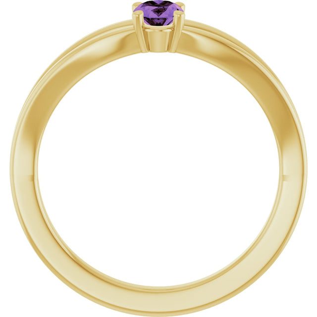14K Gold Oval Natural Amethyst Youth Birthstone Ring - Yellow Gold - view 7