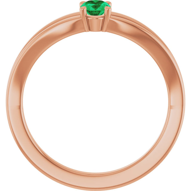 14K Gold Oval Lab-Grown Emerald Youth Birthstone Ring - Rose Gold - view 7