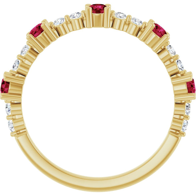 14K Gold Round Natural Ruby Accented Stackable Ring – 2.5mm Stones - Yellow Gold - view 7