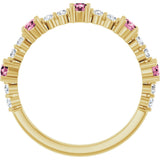 14K Gold Round Natural Pink Tourmaline Accented Stackable Ring – 2.5mm Stones - Yellow Gold - view 7