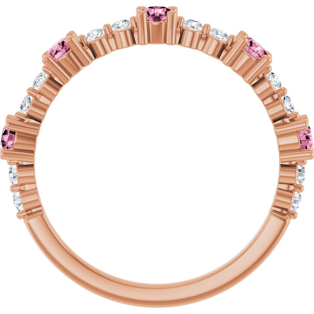 14K Gold Round Natural Pink Tourmaline Accented Stackable Ring – 2.5mm Stones - Rose Gold - view 7