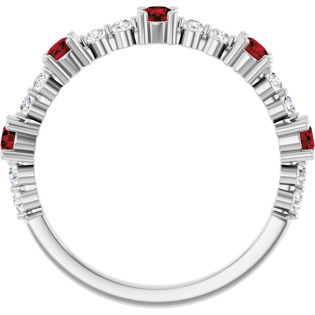 Platinum Round Natural Mozambique Garnet Accented Stackable Ring – 2.5mm Stones - view 7