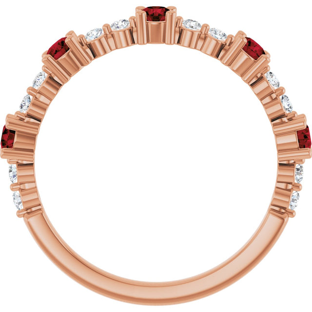14K Gold Round Natural Mozambique Garnet Accented Stackable Ring – 2.5mm Stones - Rose Gold - view 7