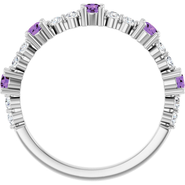 14K Gold Round Natural Amethyst Accented Stackable Ring – 2.5mm Stones - White Gold - view 7