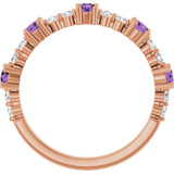 14K Gold Round Natural Amethyst Accented Stackable Ring – 2.5mm Stones - Rose Gold - view 7