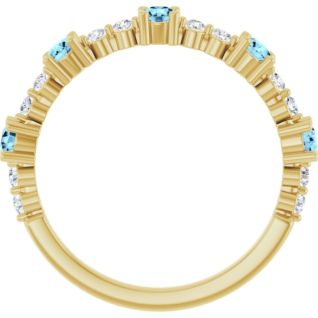 14K Gold Round Natural Aquamarine Accented Stackable Ring – 2.5mm Stones - Yellow Gold - view 7