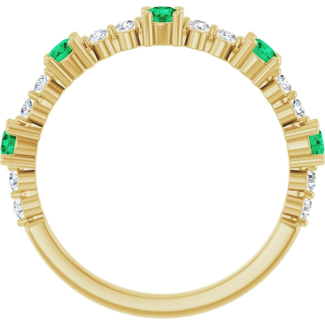 14K Gold Round Lab-Grown Emerald Accented Stackable Ring – 2.5mm Stones - Yellow Gold - view 7