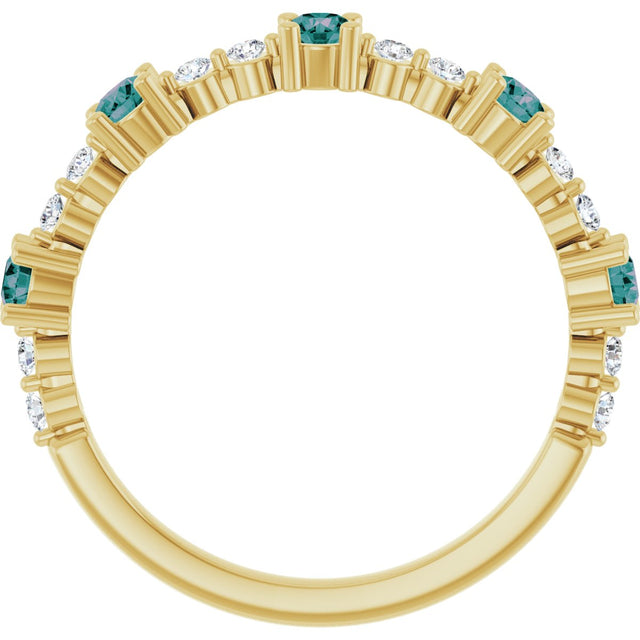 14K Gold Round Lab-Grown Alexandrite Accented Stackable Ring – 2.5mm Stones - Yellow Gold - view 7