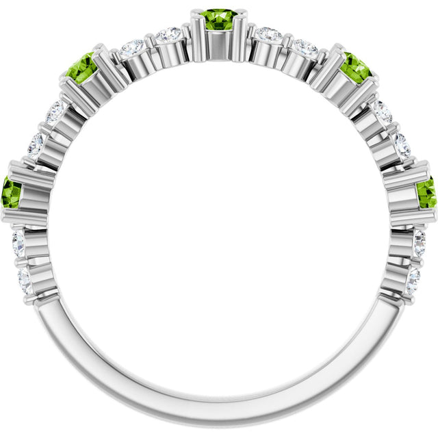 Platinum Round Natural Peridot Accented Stackable Ring – 2.5mm Stones - view 7