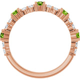 14K Gold Round Natural Peridot Accented Stackable Ring – 2.5mm Stones - Rose Gold - view 7