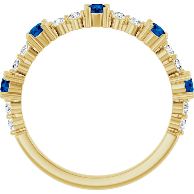 14K Gold Round Lab-Grown Blue Sapphire Accented Stackable Ring – 2.5mm Stones - Yellow Gold - view 7