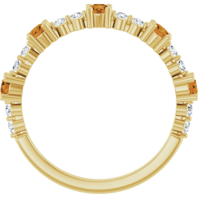 14K Gold Round Natural Citrine Accented Stackable Ring – 2.5mm Stones - Yellow Gold - view 7