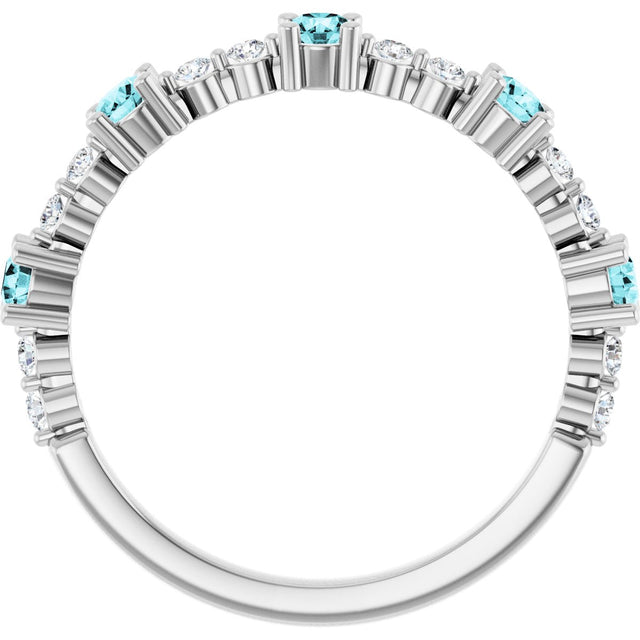 14K Gold Round Natural Blue Zircon Accented Stackable Ring – 2.5mm Stones - White Gold - view 7