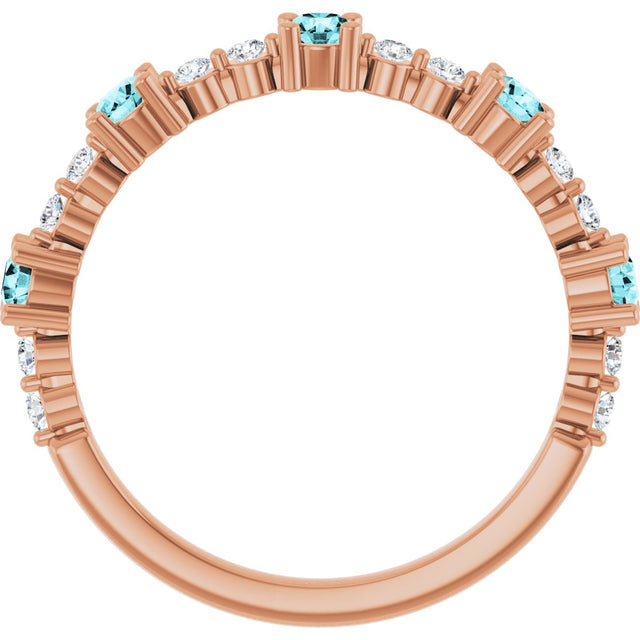 14K Gold Round Natural Blue Zircon Accented Stackable Ring – 2.5mm Stones - Rose Gold - view 7