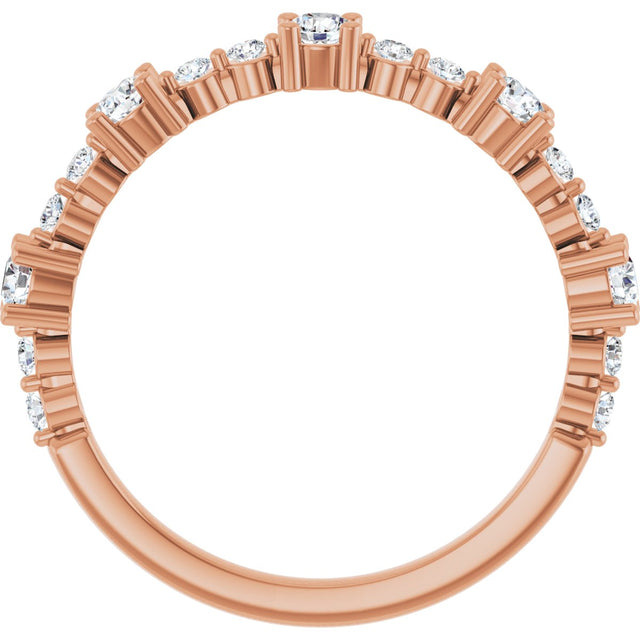 14K Gold Round Natural Diamond Accented Stackable Ring – 2.5mm Stones - Rose Gold - view 7