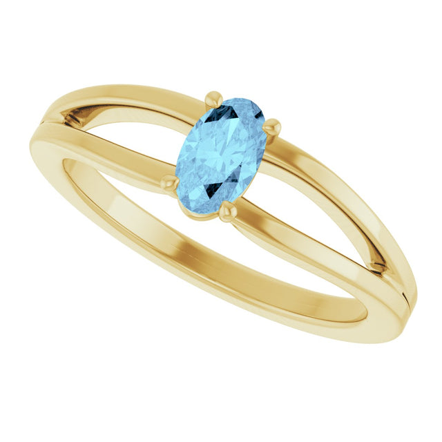 14K Gold Oval Natural Aquamarine Youth Birthstone Ring - Yellow Gold - view 10