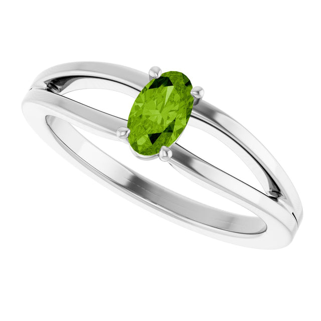 14K Gold Oval Natural Peridot Youth Birthstone Ring - White Gold - view 10