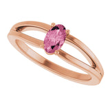 14K Gold Oval Natural Pink Tourmaline Youth Birthstone Ring - Rose Gold - view 10