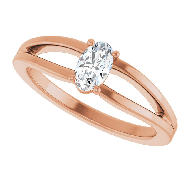 14K Gold Oval Natural White Sapphire Youth Birthstone Ring - Rose Gold - view 10