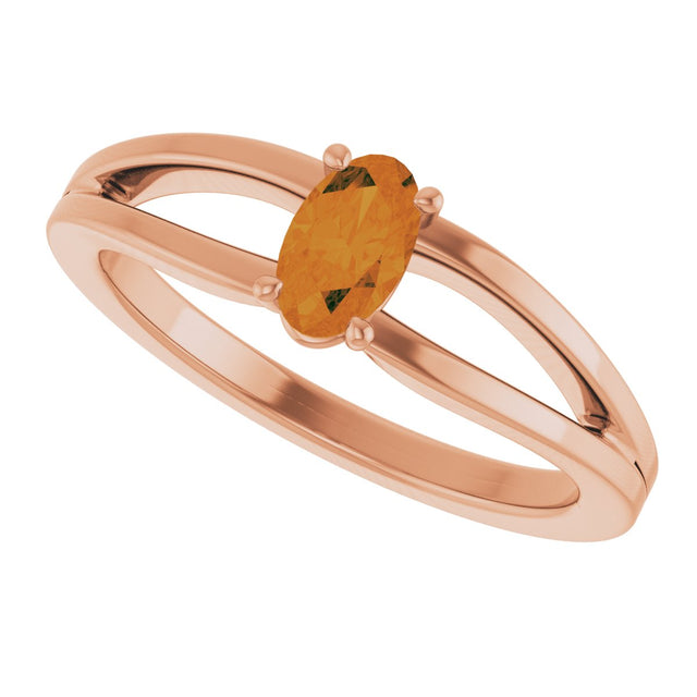 14K Gold Oval Natural Citrine Youth Birthstone Ring - Rose Gold - view 10