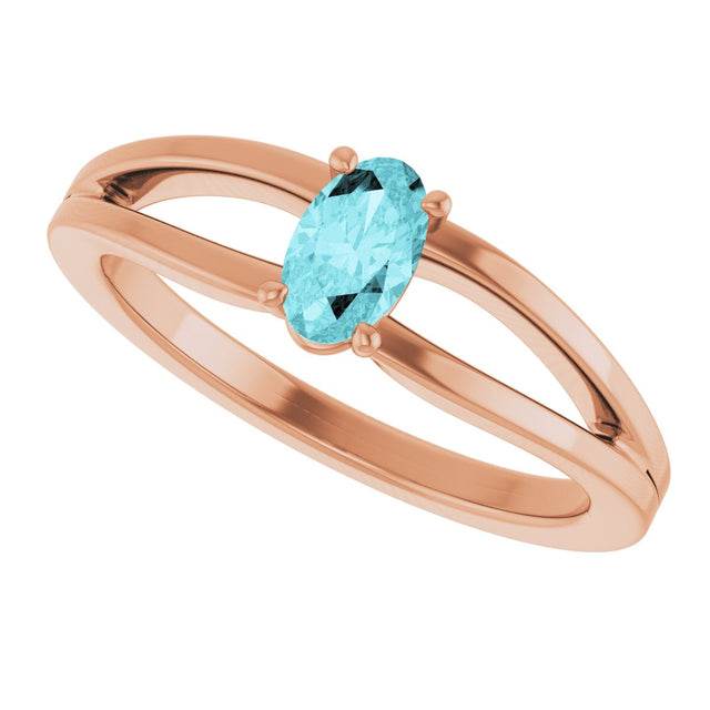 14K Gold Oval Natural Blue Zircon Youth Birthstone Ring - Rose Gold - view 10