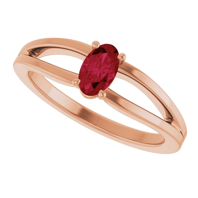 14K Gold Oval Lab-Grown Ruby Youth Birthstone Ring - Rose Gold - view 10