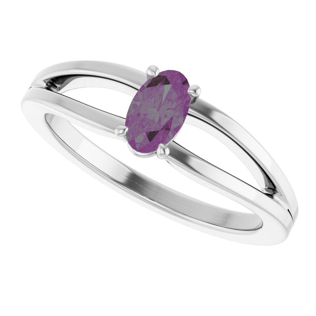 Platinum Oval Lab-Grown Alexandrite Youth Birthstone Ring - view 10