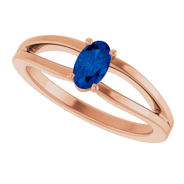 14K Gold Oval Lab-Grown Blue Sapphire Youth Birthstone Ring - Rose Gold - view 10