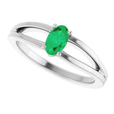 Platinum Oval Natural Emerald Youth Birthstone Ring - view 10