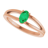 14K Gold Oval Lab-Grown Emerald Youth Birthstone Ring - Rose Gold - view 10