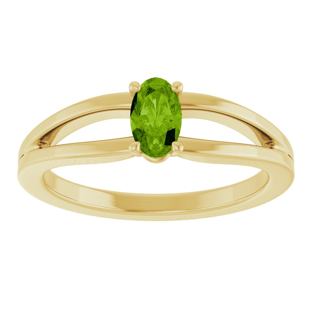 14K Gold Oval Natural Peridot Youth Birthstone Ring - Yellow Gold - view 8