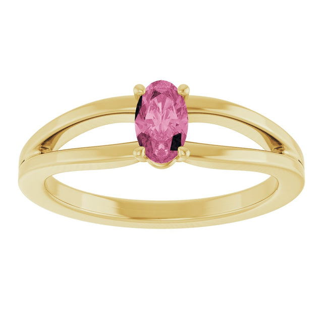 14K Gold Oval Natural Pink Tourmaline Youth Birthstone Ring - Yellow Gold - view 8