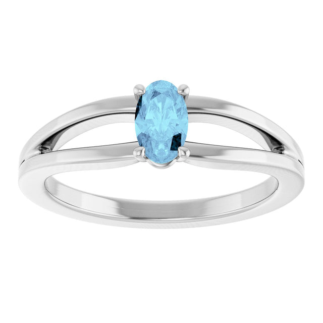 Platinum Oval Natural Aquamarine Youth Birthstone Ring - view 8