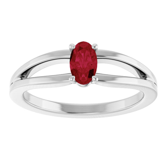 Platinum Oval Lab-Grown Ruby Youth Birthstone Ring - view 8