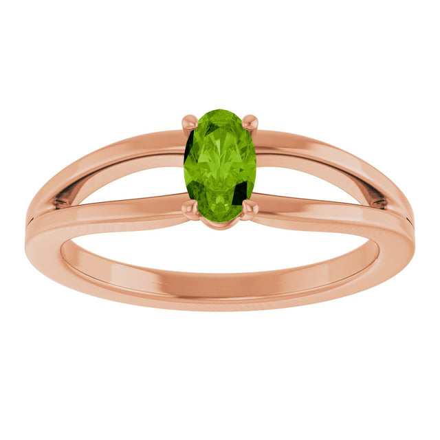 14K Gold Oval Natural Peridot Youth Birthstone Ring - Rose Gold - view 8