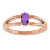 14K Gold Oval Natural Amethyst Youth Birthstone Ring - Rose Gold - view 8