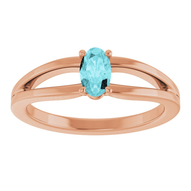 14K Gold Oval Natural Blue Zircon Youth Birthstone Ring - Rose Gold - view 8