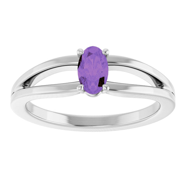 14K Gold Oval Natural Amethyst Youth Birthstone Ring - White Gold - view 8