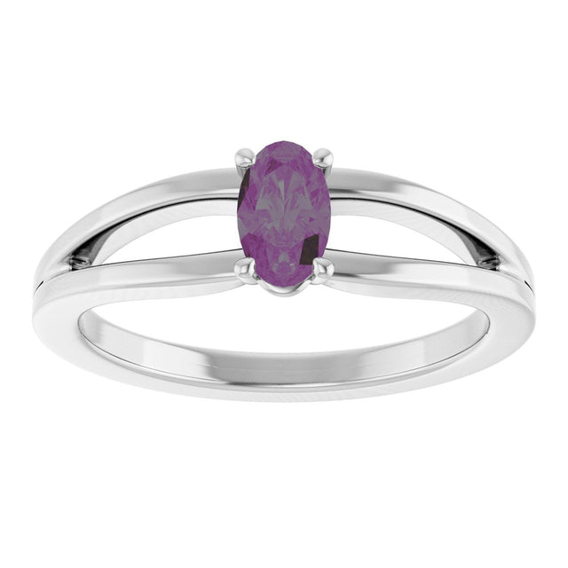 Platinum Oval Lab-Grown Alexandrite Youth Birthstone Ring - view 8