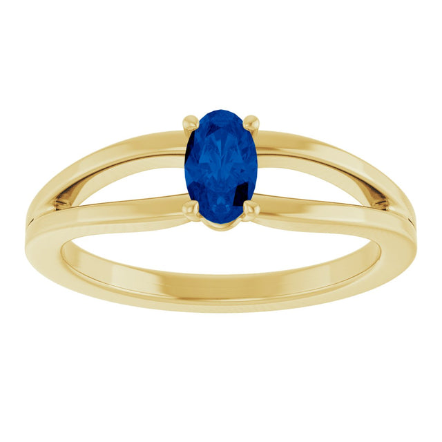 14K Gold Oval Lab-Grown Blue Sapphire Youth Birthstone Ring - Yellow Gold - view 8