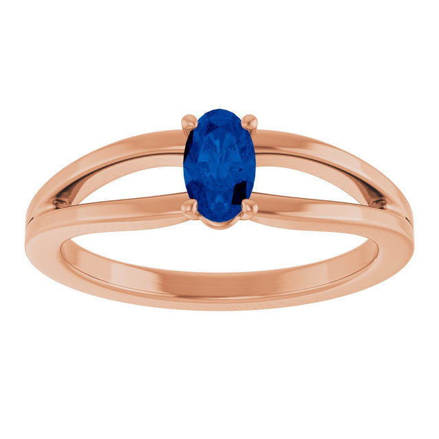 14K Gold Oval Lab-Grown Blue Sapphire Youth Birthstone Ring - Rose Gold - view 8