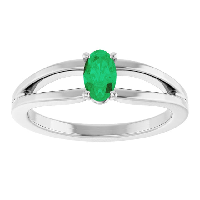 Platinum Oval Natural Emerald Youth Birthstone Ring - view 8
