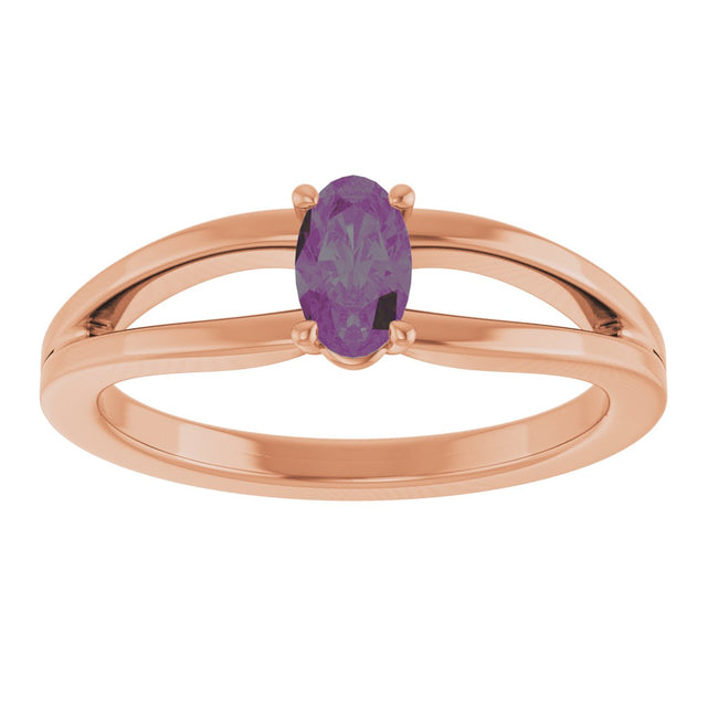 14K Gold Oval Lab-Grown Alexandrite Youth Birthstone Ring - Rose Gold - view 10